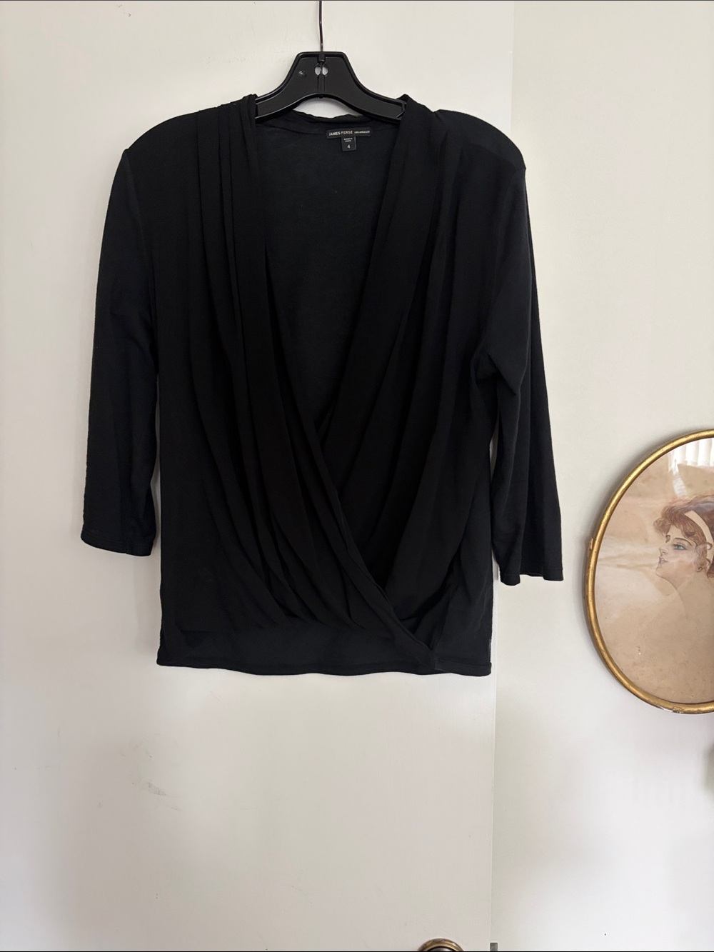 James Perse Black Draped Surplice Blouse - Picture 1 of 4